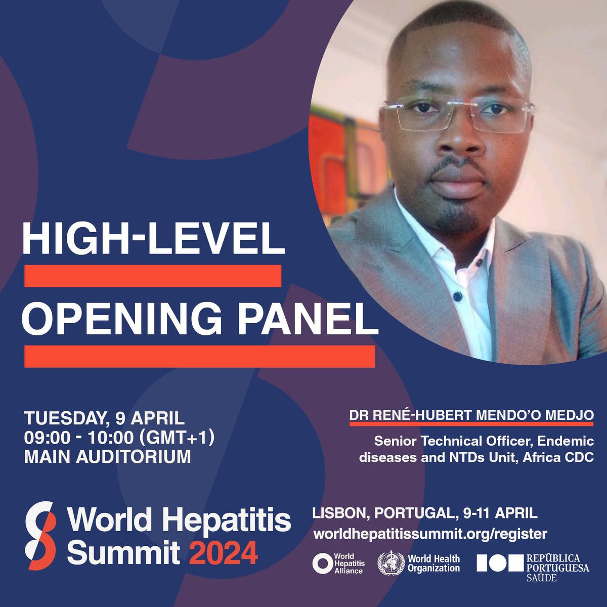 👏We're five days away from the #WorldHepatitisSummit and we look forward to hearing the remarks from Dr René-Hubert Mendo'o Medjo at the opening session. Can't make it to Lisbon? Register for a virtual place >> bit.ly/WHS2024registr… #HepCantWait