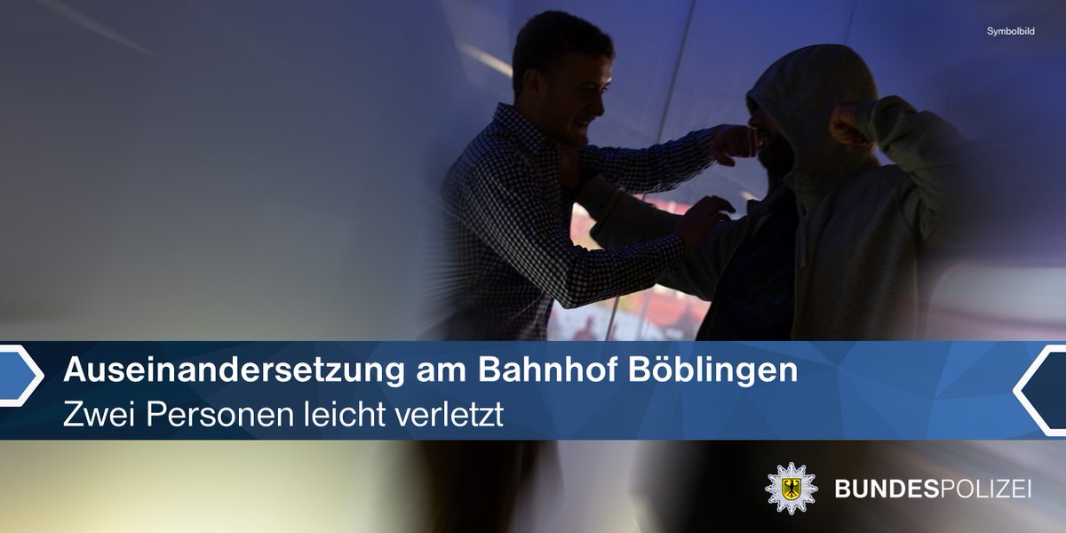 Am gestrigen Tag kam es zu einer körperlichen Auseinandersetzung eines 27- und 31-Jährigen am Bf #Böblingen. Im weiteren Verlauf soll der Jüngere versucht haben seine Kontrahenten über das Geländer des Treppenabganges zu stoßen. Mehr dazu 👇 sohub.io/w2v5