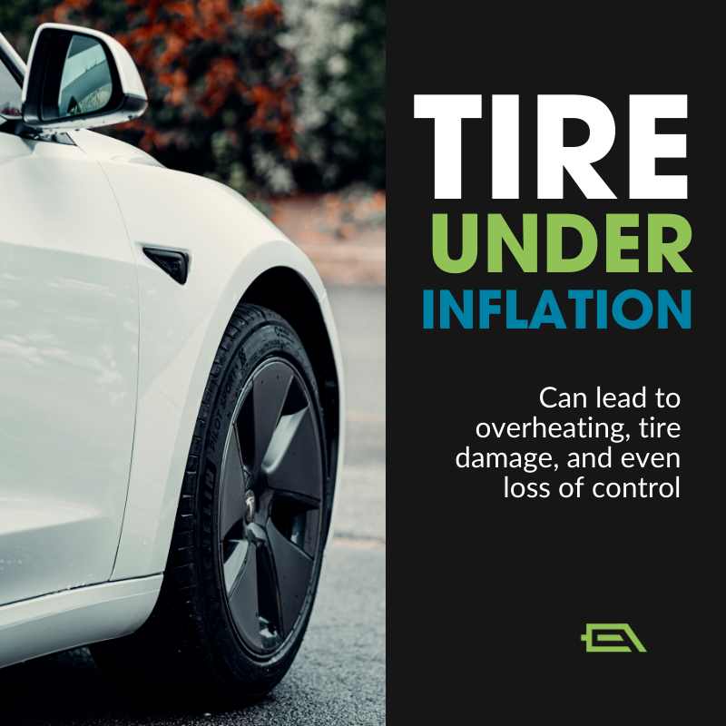 Don't let under-inflated tires deflate your ride! Proper inflation is key to safety and performance. 🔄 Trust EV Garage for tire solutions! #TireSafety #EVLife