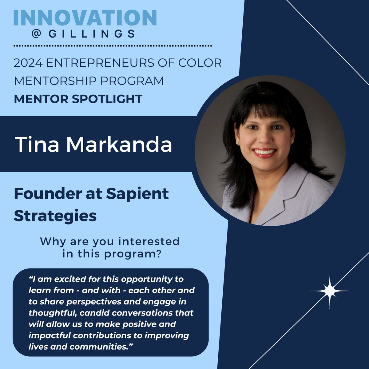 Introducing Lauryn Taylor and Tina Markanda of the 2024 Entrepreneurs of Color Mentorship Program! Lauryn is an undergraduate student interested in healthcare entrepreneurship, and Tina is the Founder of Sapient Strategies! 🌟🤝