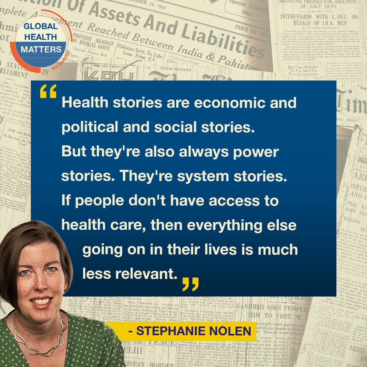 In this episode of #GlobalHealthMatters, @snolen reminds us that health stories are often not just about health. Tune in to Stephanie's episode here👉tinyurl.com/GHM-E34