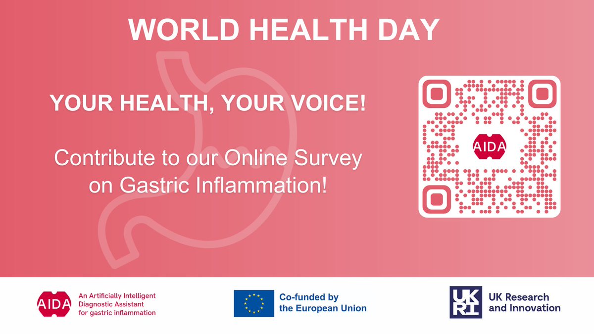 🔊Today is #WorldHealthDay! In the AIDA project, we are running a survey to investigate peoples' knowledge, attitudes, and behaviour regarding chronic inflammation of the gastric mucosa . Today, use 5 minutes of your time to contribute to a good cause👉 digestivecancers.limesurvey.net/919165?lang=en