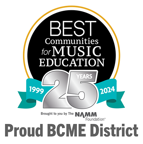 We are a 2024 NAMM Best Communities in Music Education district! This is the 8th consecutive year that our district-wide music department is recognized for supporting music education and ensuring access to music for all students as part of a well-rounded education.