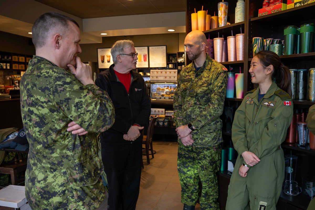 Members from 17 Wing Winnipeg, visited various coffee shops across Winnipeg on April 2nd, meeting with the public as part of the Royal Canadian Air Force’s 100th Anniversary.