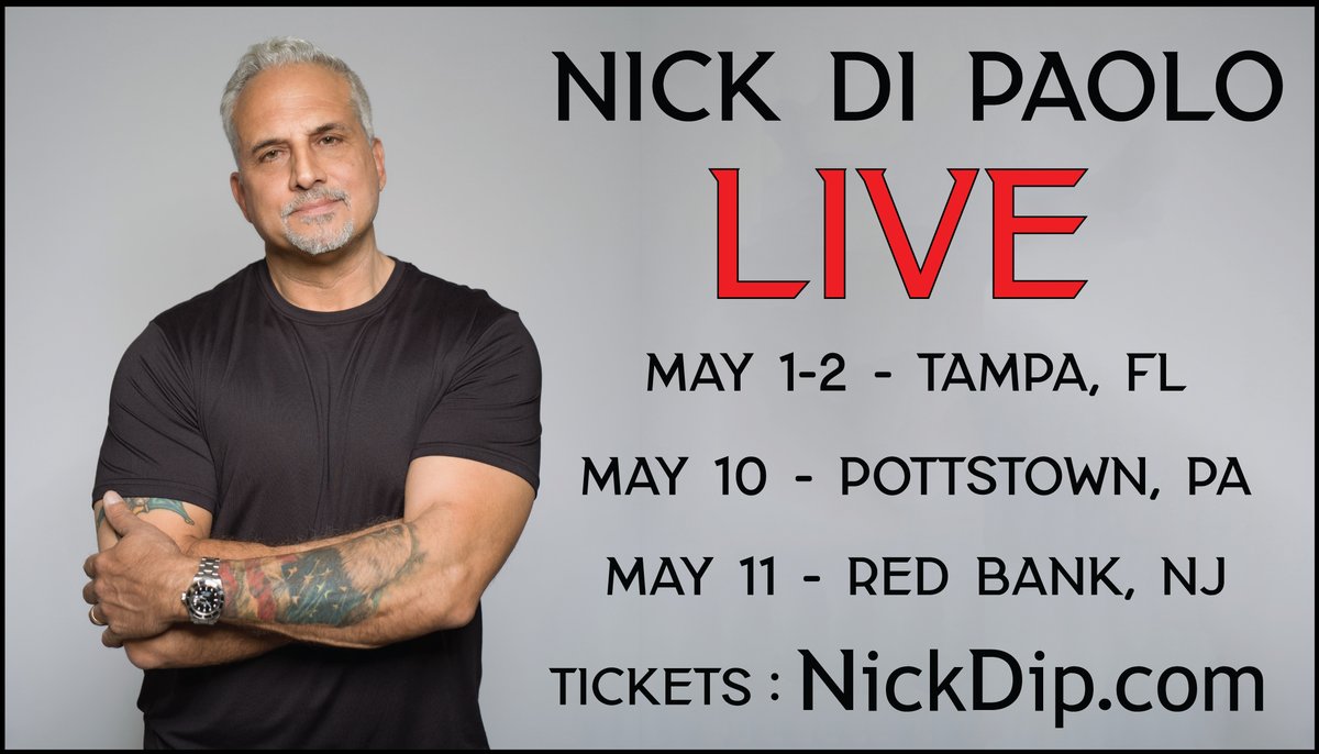 SEE ME LIVE! I'm back on tour this year and kicking things off next month. 2 nights Side Splitters in Tampa FL, 1 night SoulJoel's in Pottstown PA and 1 night at the Count Basie in Red Bank NJ. Get tickets to all shows at NickDip.com (especially for you guys in