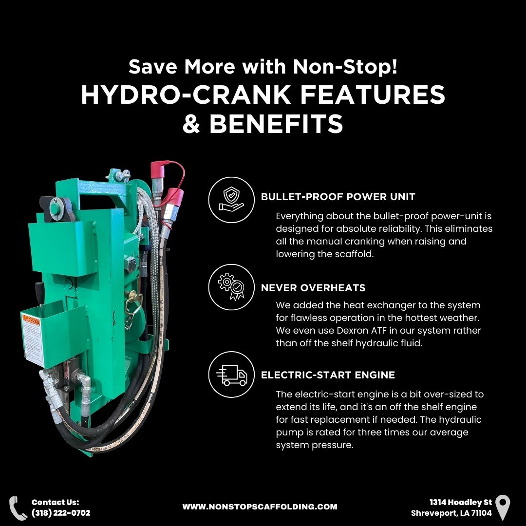 Non_Stop_Scaff's tweet image. Check out the unbeatable features and benefits of our HYDRO-CRANK system!

#NonStopScaffolding #ScaffoldSolutions #MasonryContractors #ConstructionInnovation #MadeInTheUSA #HeavyDutyScaffolding #TrustedQuality #ScaffoldExperts