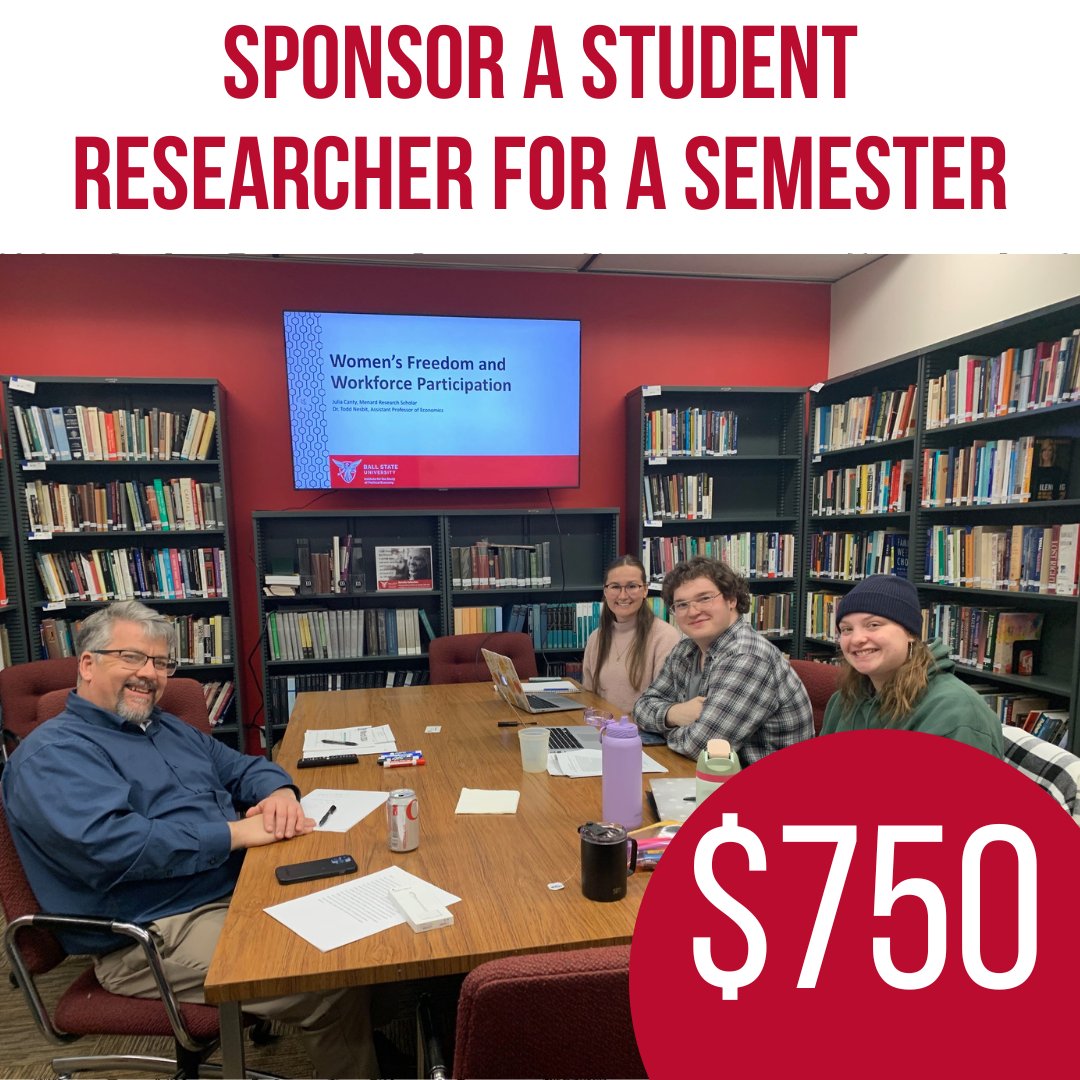 Economics Department (@bsuecon) on Twitter photo Each semester we sponsor up to 4 students to participate in student research for two semesters to help advance economic knowledge.
Want to sponsor a student for a semester?
Visit oneballstate.bsu.edu/giving-day/835… to donate!
#oneballstate Each semester we sponsor up to 4 students to participate in student research for two semesters to help advance economic knowledge.
Want to sponsor a student for a semester?
Visit oneballstate.bsu.edu/giving-day/835… to donate!
#oneballstate