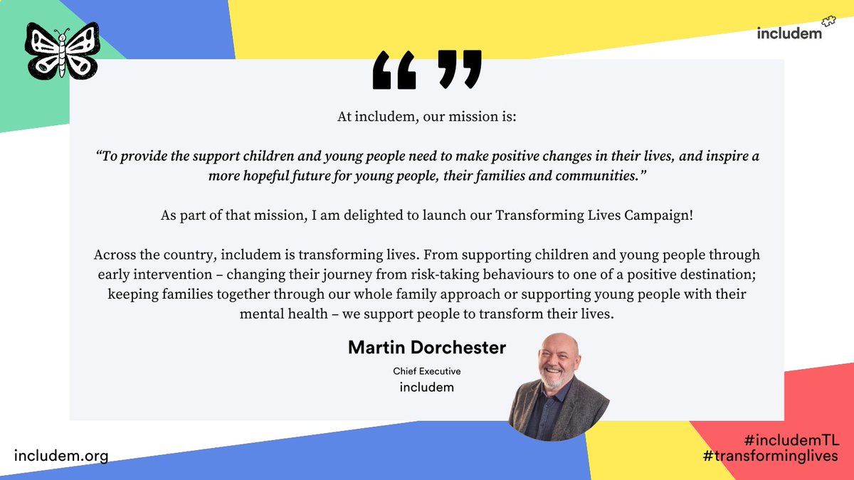 📢 NEW ARTICLE 📢 Read our Chief Executive's thoughts on why we've launched our new campaign and why our five key themes matter to children, young people and families we support. ➡️includem.org/news/our-trans… #transforminglives #includemTL 🦋