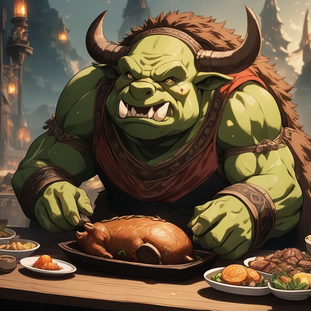 jaleshoi's tweet photo. Ogre feasting on roasted boar. @well3official #WELL3 $WELL https://t.co/8EDqDEvdPr