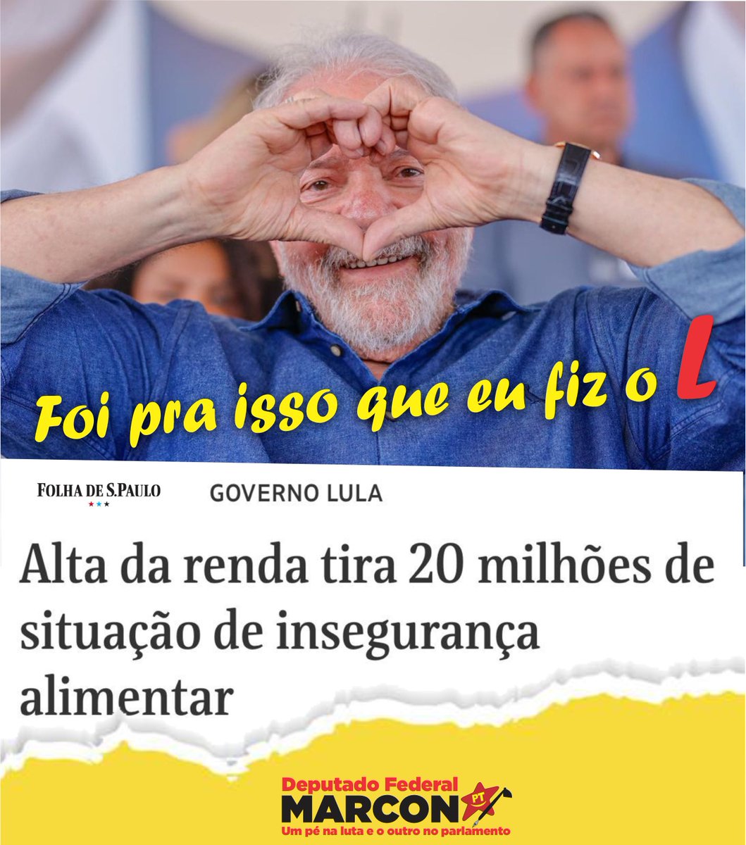 Na campanha o presidente @LulaOficial assumiu o compromisso de acabar com a fome até o final do seu mandato e hoje pesquisa realizada pelo Instituto Fome Zero, mostra que o Brasil está no caminho certo para sair do mapa da fome.