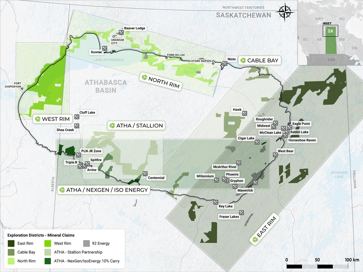 athaenergycorp's tweet photo. We will provide a detailed update on our exploration plans for the Gemini Project and the newly discovered high-grade GMZ corridor once the 92 Energy acquisition has officially closed (expected after April 11). $SASK.V $SASKF #uranium

In the meantime, our 2024 Athabasca Basin Exploration Program is in full swing 🥳

Our priorities this year are:

1) To expand the footprint 👣 of known uranium mineralization at Angilak. Drill targeting will focus on the Lac 50 Deposit and mineralized corridor, targeting expansion of the deposit footprint both along strike and down-dip, as well as testing parallel structures which may host uranium mineralization while also 1a) advancing regional exploration targets.

2) Mature our tier one exploration portfolio of nine high-priority project areas in the Athabasca Basin. Last year we completed 17 EM surveys within our 3.8 million acres of mineral claims located in the Basin.

Our 2024 exploration program is slated to continue through to the end of Q3 2024.

For more details, see the original release from March 20 → https://t.co/129So46699