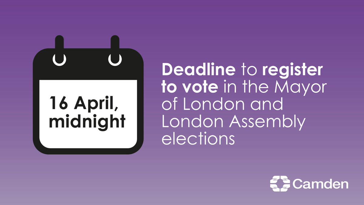 There’s a week to go to register to vote in the Mayor of London and London Assembly elections on 2 May, and the council by-election in the Frognal ward on the same day if you live there. 👉 Register to vote now – it only takes about 5 mins: gov.uk/register-to-vo…