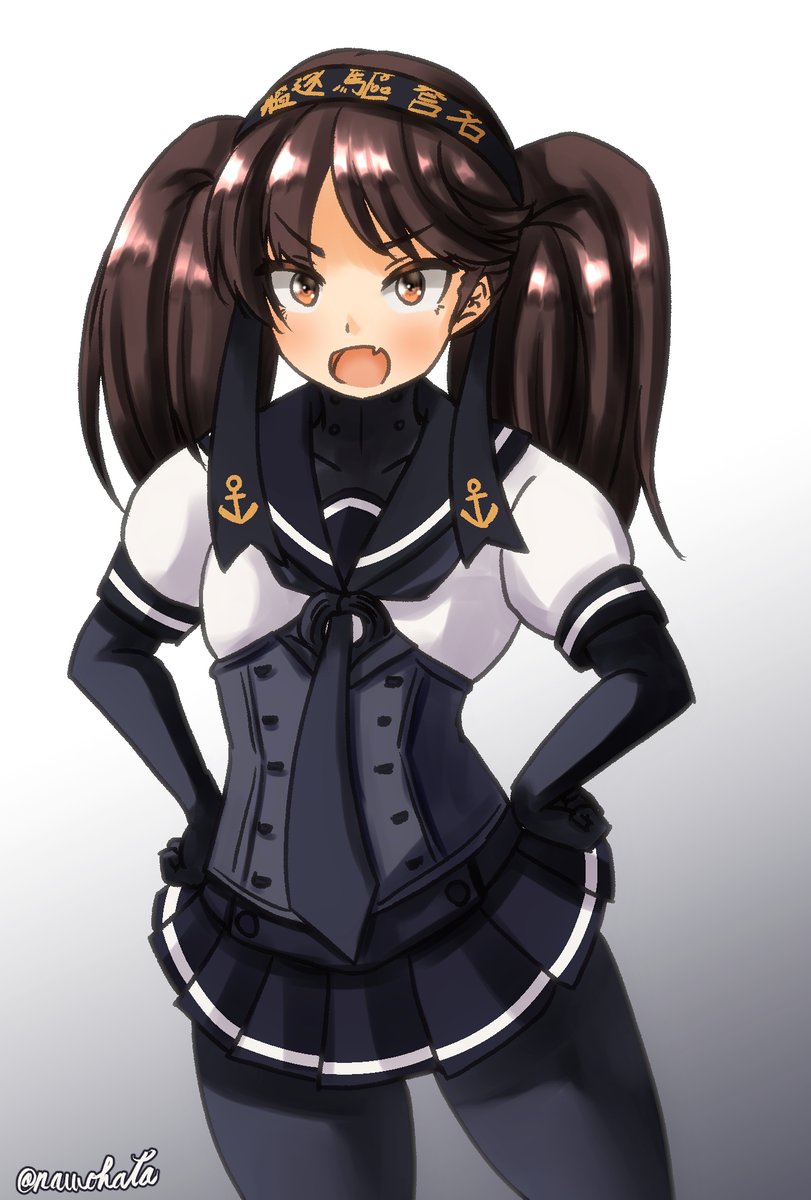 hatsuzuki (kancolle) ,ryuujou (kancolle) 1girl solo long hair looking at viewer open mouth skirt brown hair  illustration images