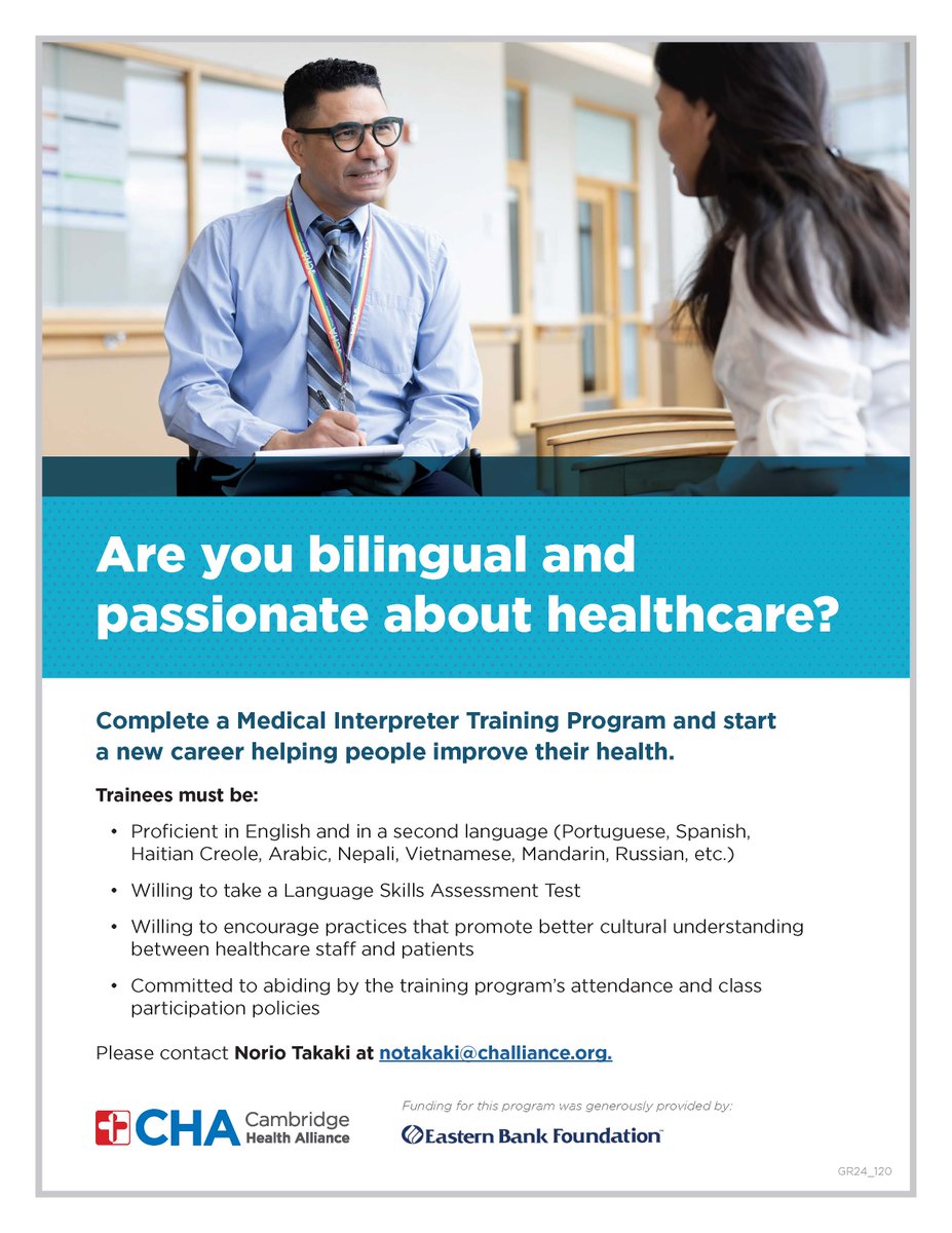 Complete a Medical Interpreter Training Program and start a new career helping people improve their health with the @challiance Please contact Norio Takaki at notakaki@challiance.org.