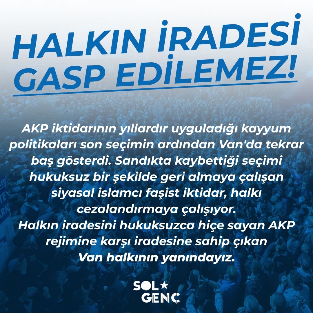 AKP'nin kayyum politikalarına karşı direniş her zaman meşrudur. Üniversitelerimizdeki kayyum rektörlerden, #Van'da atanmak istenen kayyuma kadar bu ablukayı dağıtacağız. Halkın iradesi gasp edilemez!