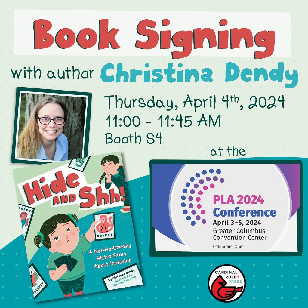 Are you in Ohio this week? 👀 Join Christina Dendy in the signing of her book, Hide and Shh! at the PLA Conference

📍 Booth S4, Greater Columbus Convention Center
📅 Tomorrow, April 4th
⌛️ 11:00 - 11:45am

See you there!