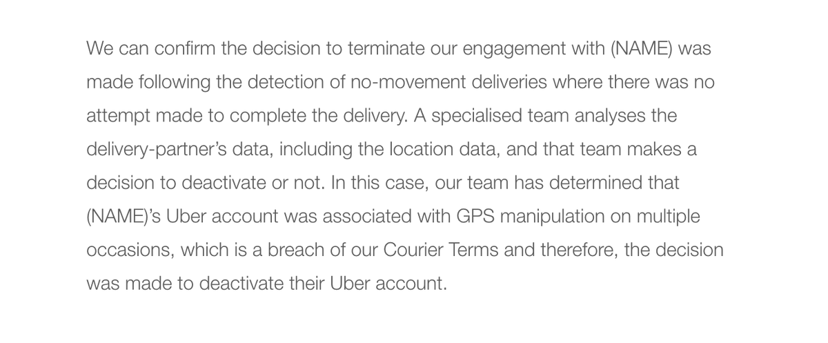 Very reassuring(!) to receive this DSAR response from Uber today where they couldn't even be bothered to fill in the name of worker whose dismissal they allegedly reviewed.