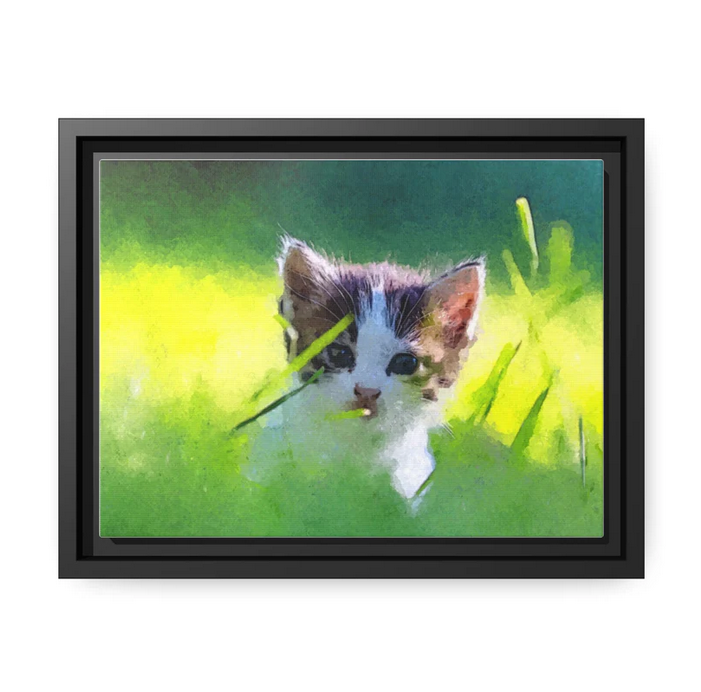 FGuasch74030's tweet photo. This is a framed print. It is a canvas type of print. It shows an artwork that is a watercolor of a small kitten among the green grass.
#art #wallart #frameprint #homeproduct https://t.co/2NuqfvL8d3