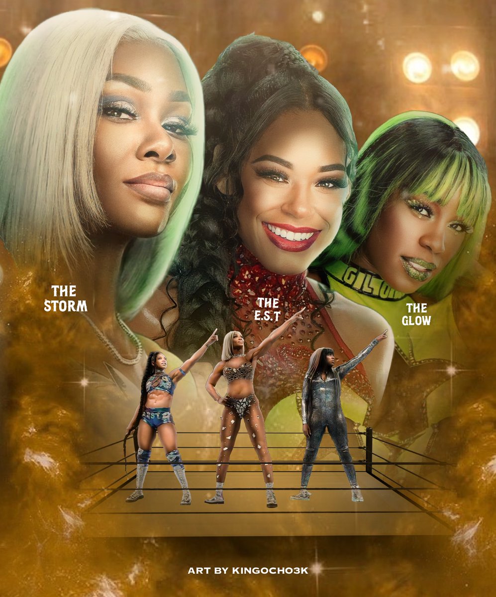 The Storm ⛈️ The E.S.T 💪 The Glow ❇️ @Jade_Cargill @BiancaBelairWWE @TheTrinity_Fatu #WWE #fanart