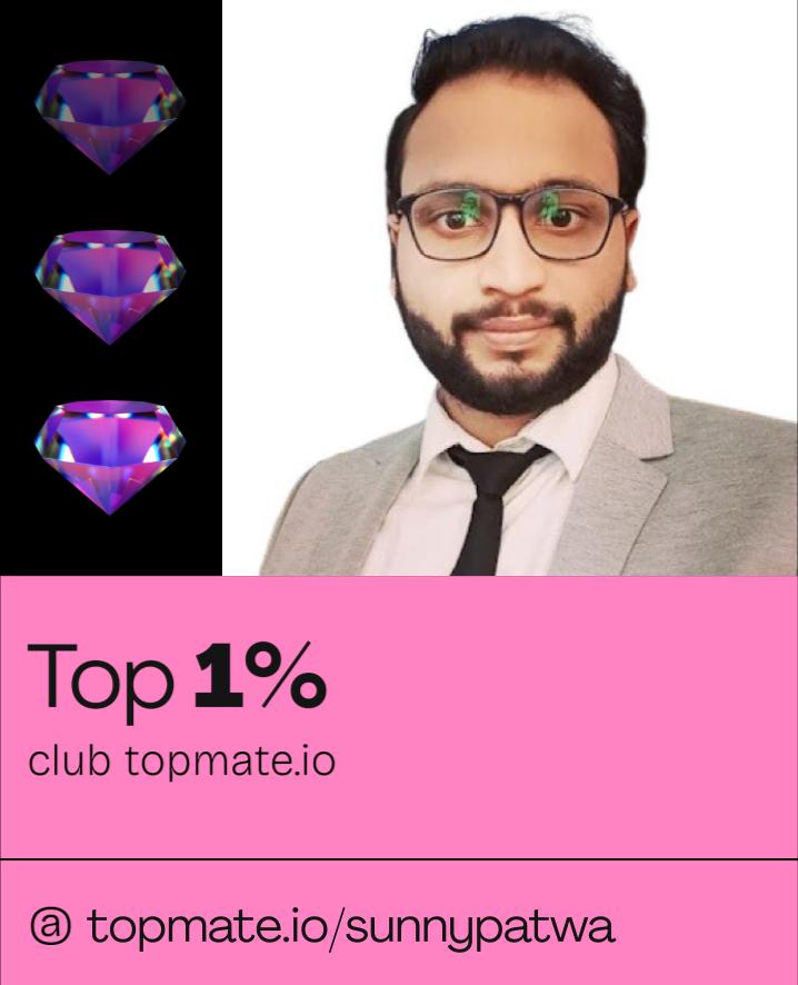 I am thrilled to announce that I have officially joined the exclusive Top 1% Club on Topmate. It delights me to see the hardwork finally paying off 🙌🏼 Thank you for being a part of this journey! Let's strive for more. I'm at topmate.click/qrlxv
