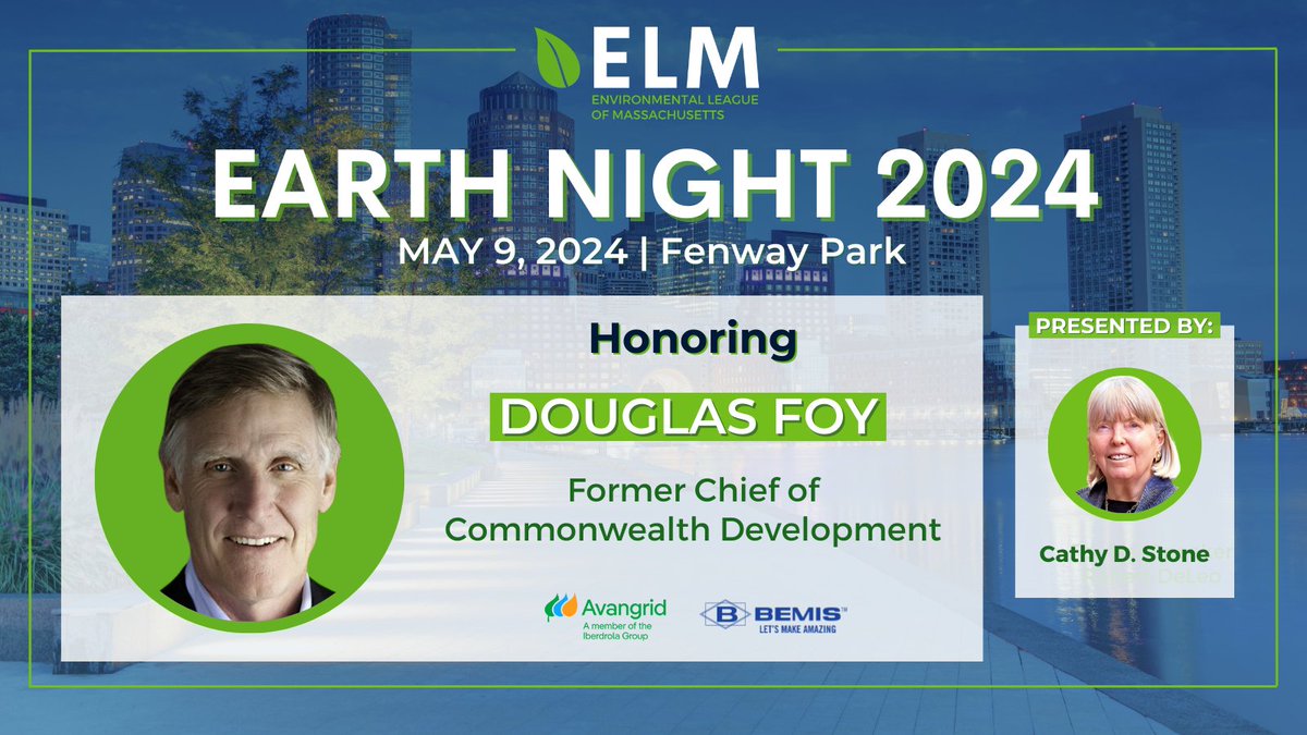 ELM is proud to honor Douglas Foy at #EarthNight2024! With a 30+ year history of advocacy in the environment, energy & transportation fields, he has left a lasting impact on our state’s #ClimateProgress. Come celebrate with us on May 9 at @fenwaypark: bit.ly/EarthNight2024