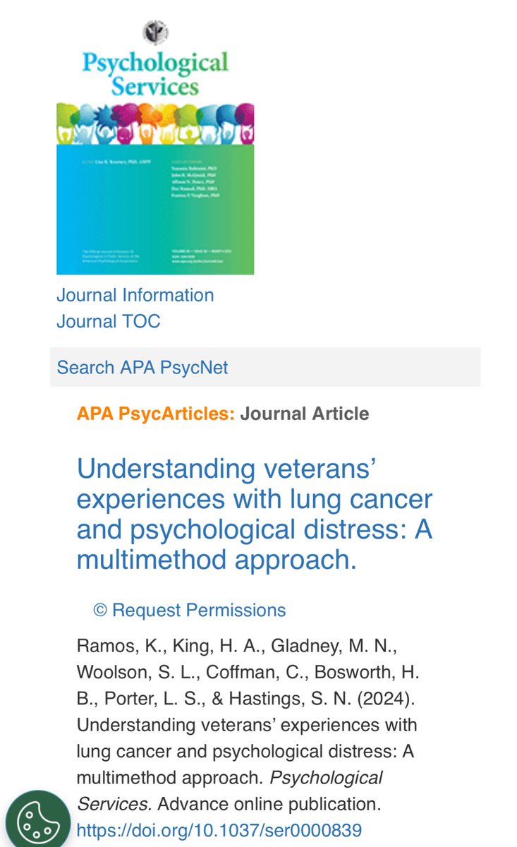 Team paper on lung cancer &amp; veteran distress out now! A treat of a collaboration w/ super colleagues. As the daughter of a veteran, I think dad would have been proud of this work. Miss him dearly &amp; grateful to share stories of his gentle presence w/ my lil one💜