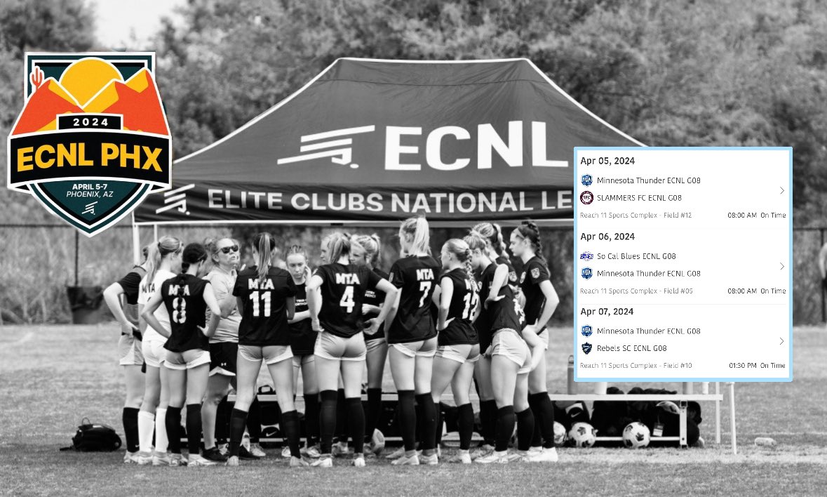 Here is our schedule for ECNL Phoenix this weekend!!