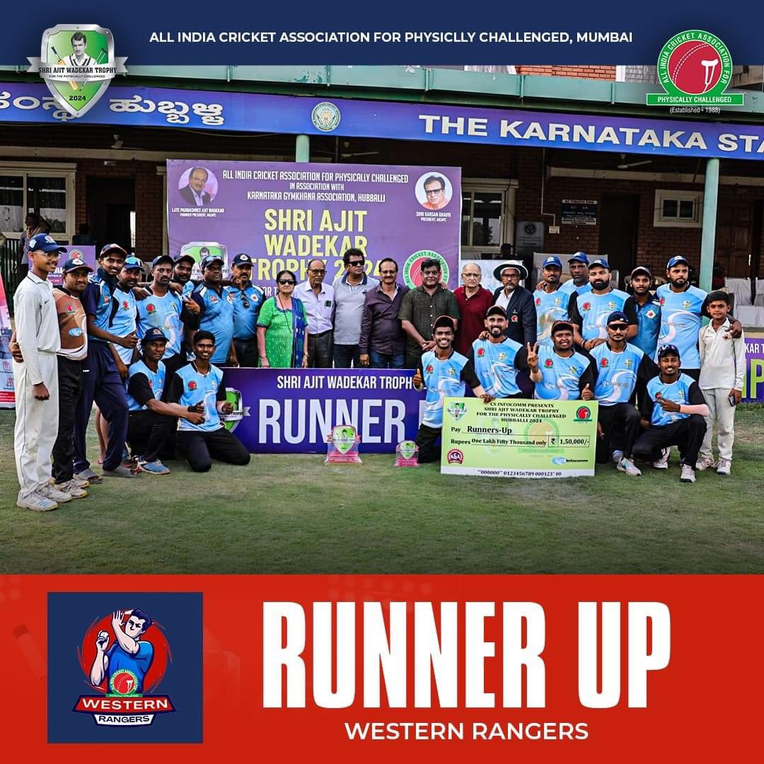 AICAPC_official's tweet photo. Shri Ajit Wadekar Trophy 2024 

The Winners Team Southern Smashers &amp; Runners Up Team Western Rangers

#AICAPC #AllIndiaCricketAssociationForPhysicallyChallenged #ShriAjitWadekarTrophy2024 #hubballi #PhysicallyChallengedCricket #PDcricket #divyangcricket https://t.co/wq0R9lqznw