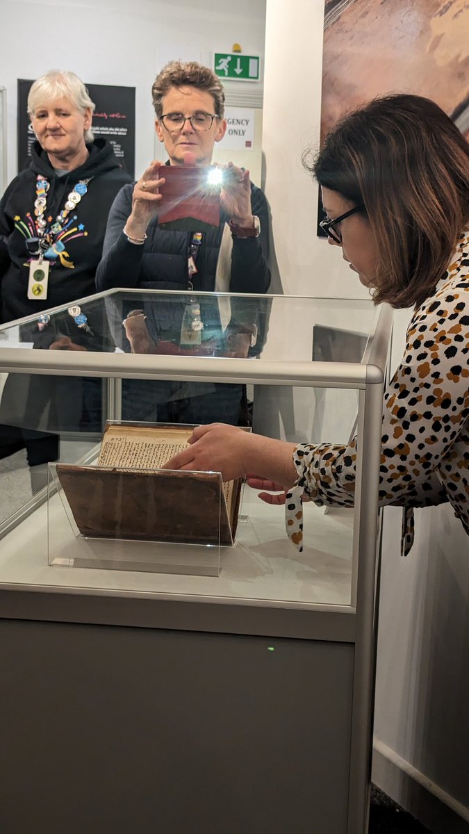 Our conservation team have been up @BankfieldMuseum to turn the pages of Anne Listers diaries. Pages are given a light budget to protect them whilst on display. #albf2024