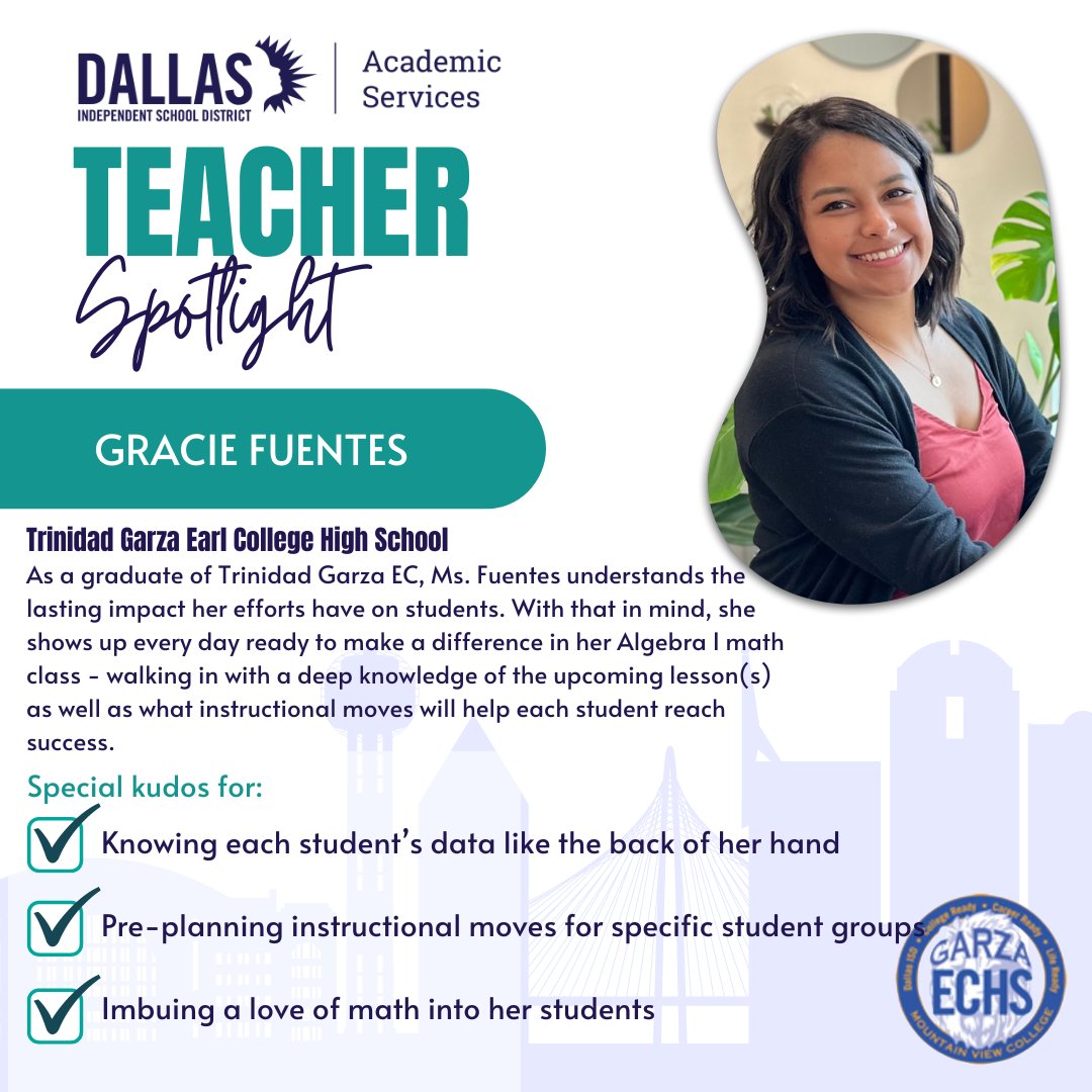 Dallas ISD Academic Services (@dallasacademics) on Twitter photo Ms. Fuentes brings passion and excitement to her Algebra I classroom at <a href="/GarzaECHS/">Garza ECHS</a> that helps students succeed, and find their love of math. <a href="/DallasISDSupt/">Dr. Stephanie S. Elizalde</a> <a href="/AngieGaylord/">Angie E. Gaylord</a> <a href="/DrElenaSHill/">Dr. Elena S. Hill</a> <a href="/mibroughton/">Dr. Michele Broughton</a> <a href="/ChealsieSanchez/">Chealsie Sánchez</a> Ms. Fuentes brings passion and excitement to her Algebra I classroom at <a href="/GarzaECHS/">Garza ECHS</a> that helps students succeed, and find their love of math. <a href="/DallasISDSupt/">Dr. Stephanie S. Elizalde</a> <a href="/AngieGaylord/">Angie E. Gaylord</a> <a href="/DrElenaSHill/">Dr. Elena S. Hill</a> <a href="/mibroughton/">Dr. Michele Broughton</a> <a href="/ChealsieSanchez/">Chealsie Sánchez</a>