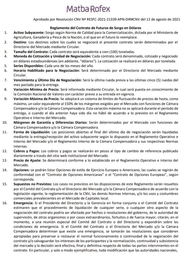GalindezM3's tweet image. El próximo lunes 8 de abril arrancan a cotizar nuevas posiciones en futuros de #sorgo en dólares del @matba_rofex. También salen opciones sobre contratos de futuro de sorgo. Va la info