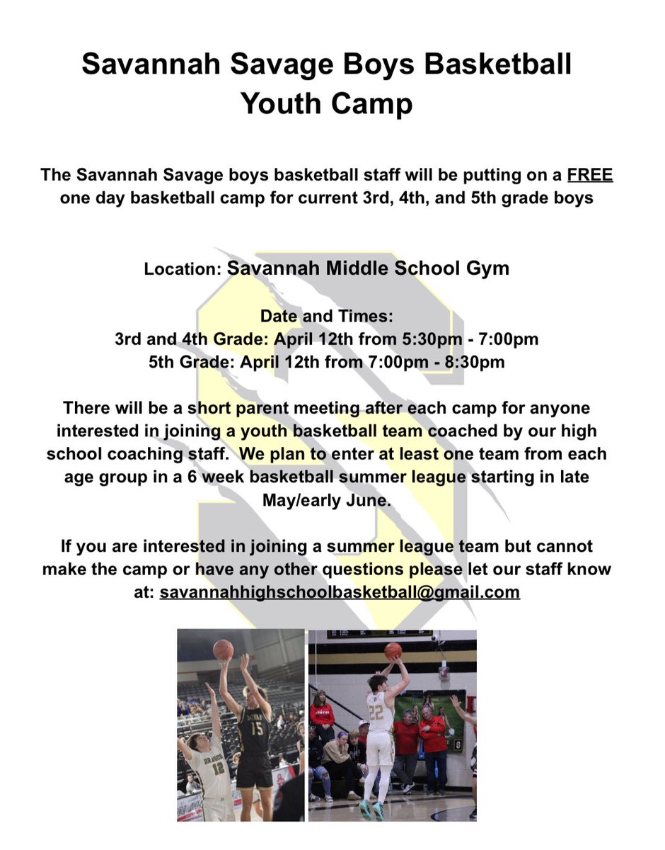 We are having a FREE one day camp for any current 3rd, 4th, and 5th grade boy! We will also be forming summer league teams!