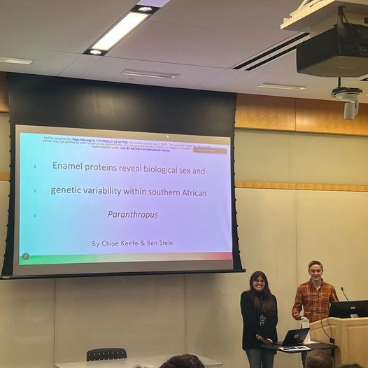 Thank you to Chloe Keefe and Ben Stein for presenting in Journal Club last week. They gave a talk about enamel proteins and what they reveal about biological sex and genetic variability in Paranthropus!