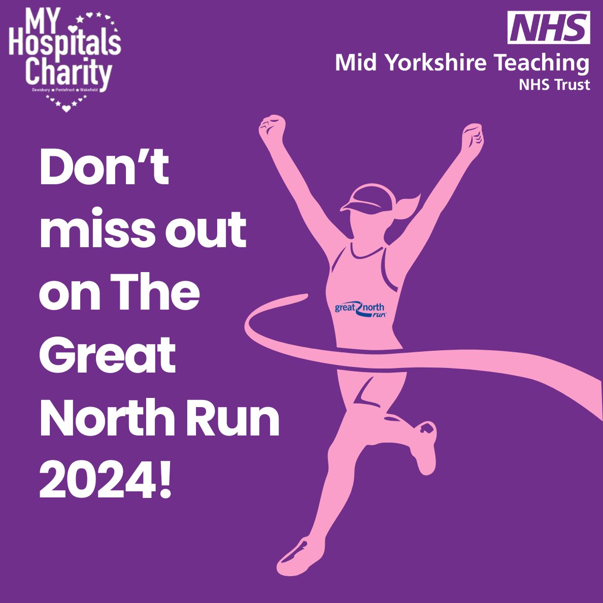 🏃Great North Run🏃 Don't miss your chance to participate in the Great North Run 2024! We’re inviting all levels of Mid Yorks staff, friends and family of the Trust to take part as MY Team on Sunday 8 September 2024🤩💙