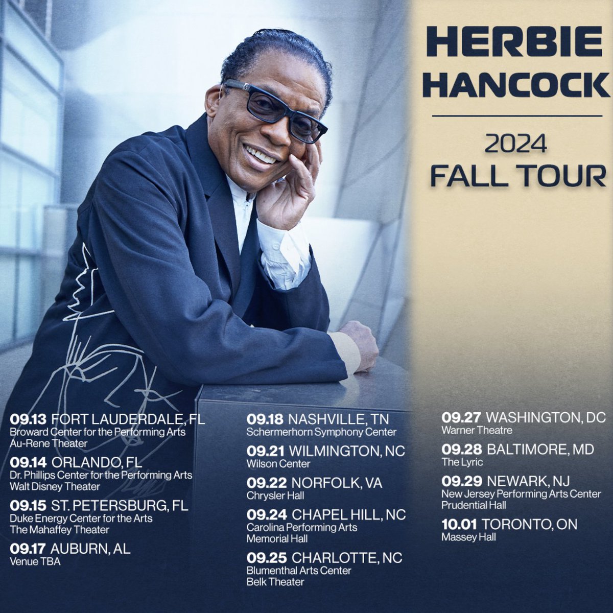 We’re running it back in the fall! Come join Herbie and his band for an otherworldly show this September (and October for you, Toronto). Tickets for most markets go on sale this Friday. For tickets and information, go to herbiehancock.com/tour