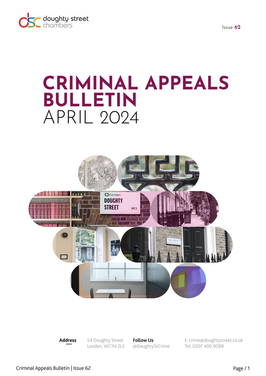 Criminal Appeals Bulletin | April 2024 Edition. The April 2024 edition of our bi-monthly Criminal Appeals Bulletin is now live, led by the Head of the Doughty Street Criminal Appeals Unit, Farrhat Arshad KC. Read more ⬇️ doughtystreet.co.uk/sites/default/…