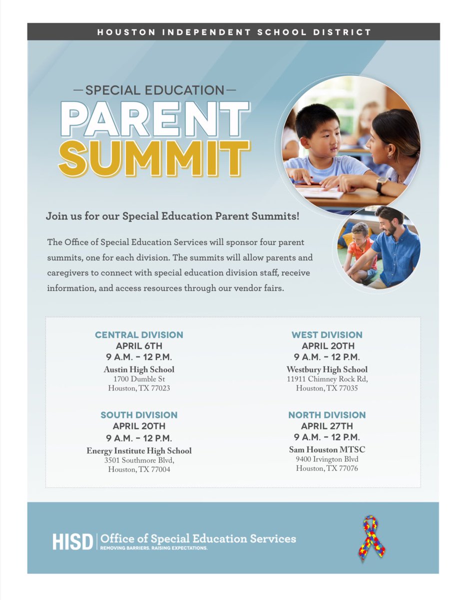 📣📣📣It’s that time of year. Come join us this month at our Special Education Parent Summit!!!📣📣📣@HISDSPED @HISDCentral @HISDNorthDiv @HISD_West @HisdSouth