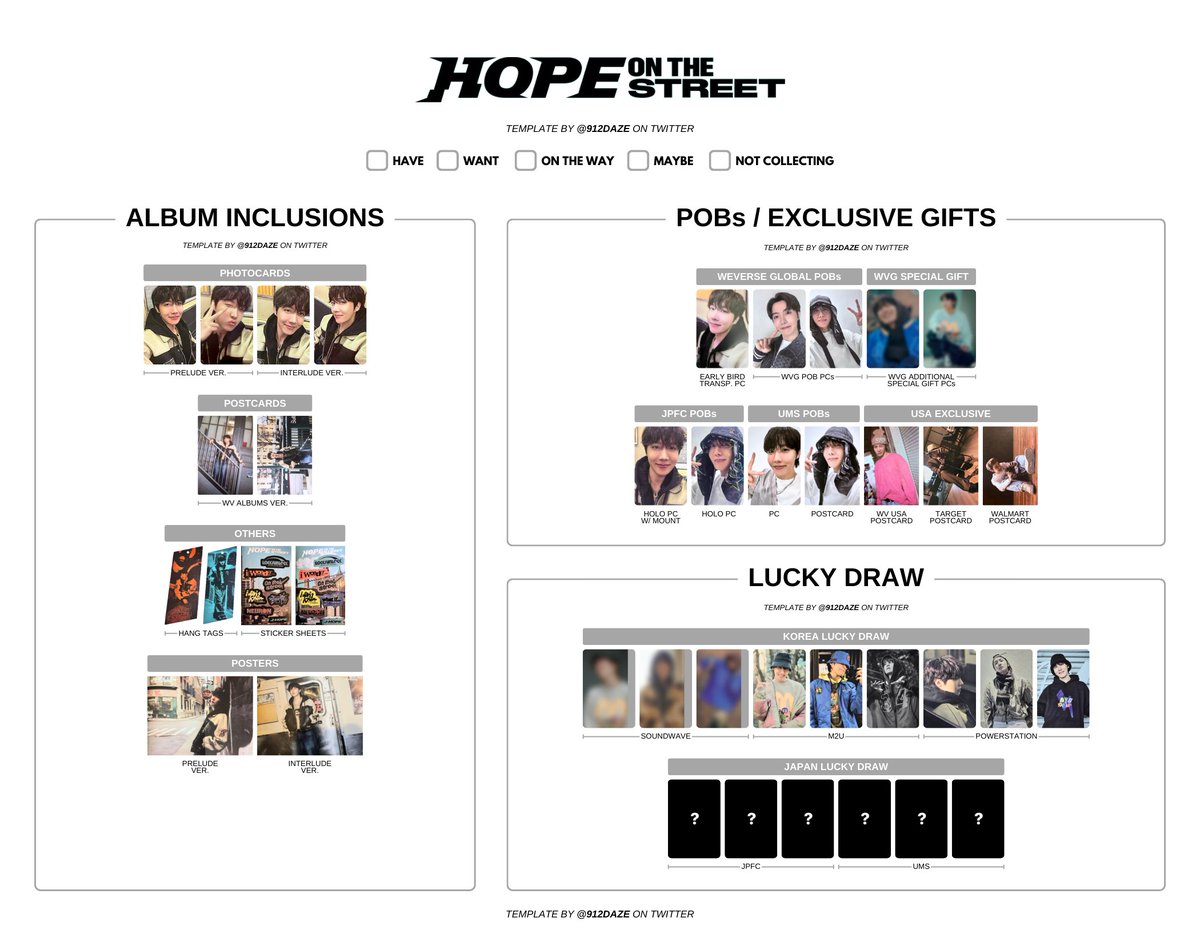 BTS J-HOPE HOBI HOTS PC PHOTOCARD WISHLIST WL TEMPLATES