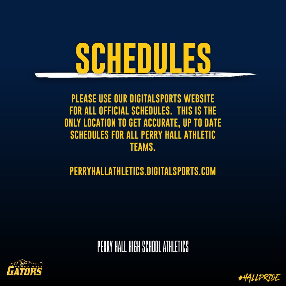 Please use our DigitalSports website for all official schedules. this is the only location to get accurate, up to date schedules for all Perry Hall athletic teams. perryhallathletics.digitalsports.com #hallpride