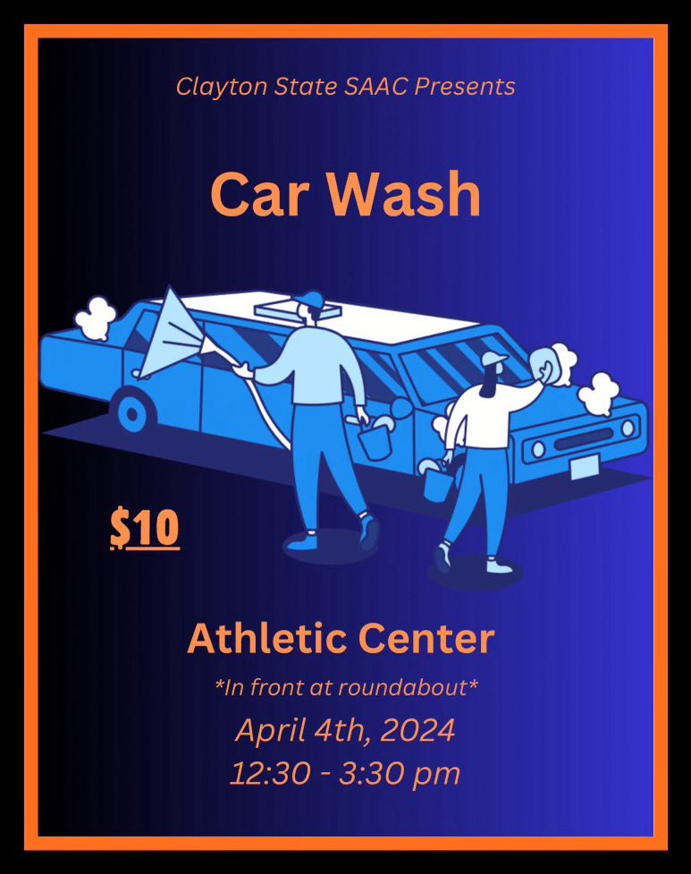 Tomorrow!! #LochIn Nation, our Clayton State Student Athlete Advisory Committee is hosting a Car Wash in front of the Athletics Center on Thursday, April 4th from 12:30-3:30pm! See you there!