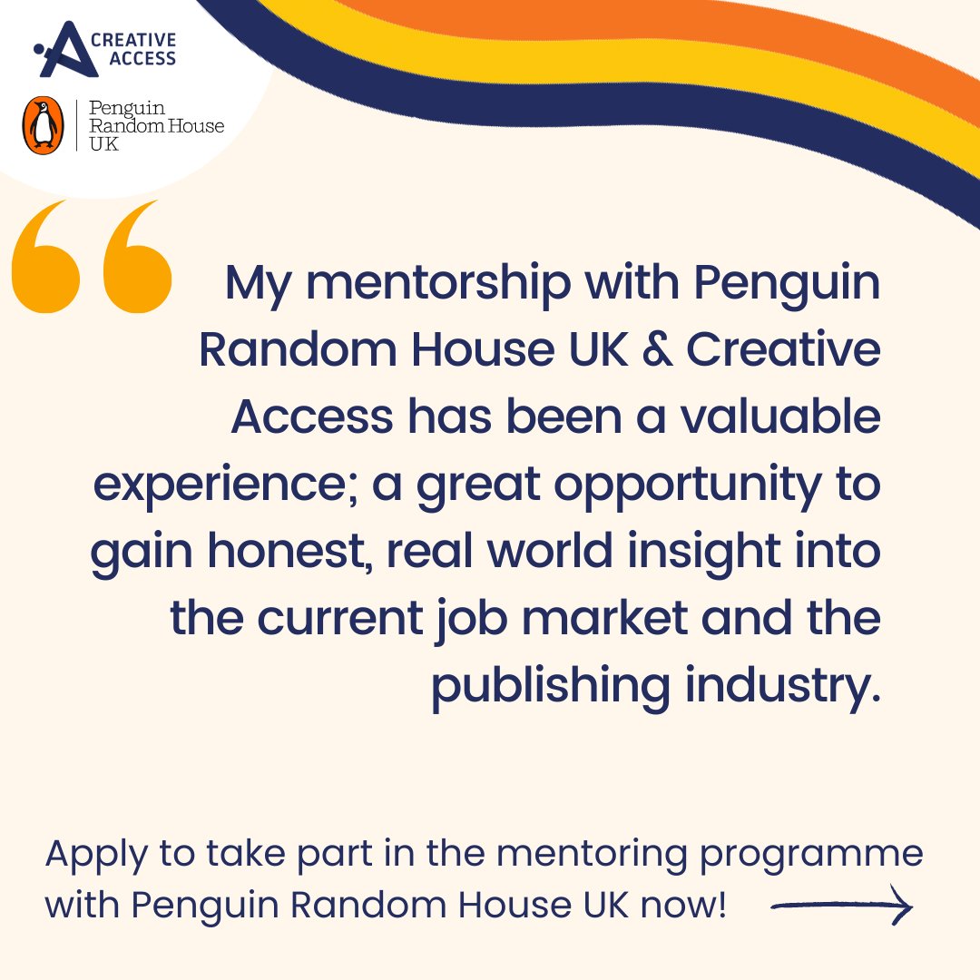 Check out our virtual mentoring programme with @penguinrandom, designed to reach talent from communities currently under-represented in publishing! 🔗Apply now: opportunities.creativeaccess.org.uk/job/creative-a… 🗓 12pm, 12th April