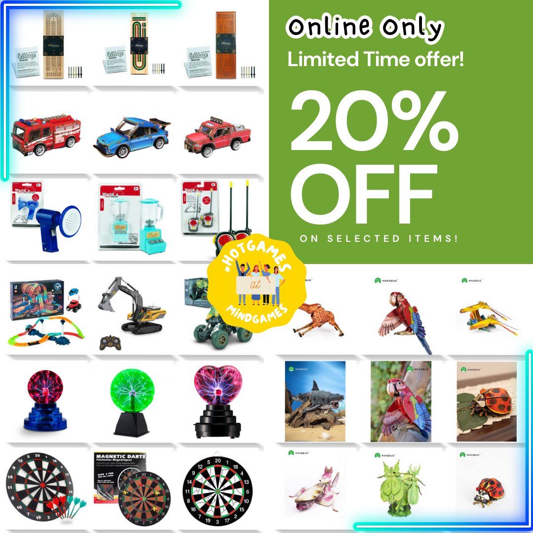 mindgamesca's tweet image. 🔥 Hot Games Alert! 🔥
This Wednesday, it's raining discounts on our featured Toy and Game selection! Enjoy a fantastic 20% off on 3D Wooden Puzzles, plasma balls, RC cars, and more - shop now!
ow.ly/xFcS50R7SWQ
#hotgames #toysale #onlineexclusive #membersonly