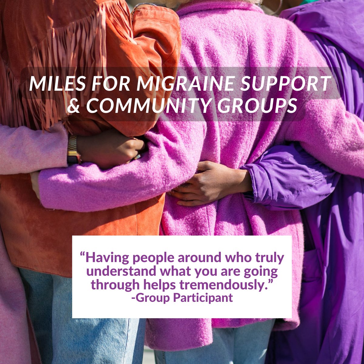 Looking for support in your journey with migraine? Did you know we offer virtual support and community group meetings 6 days a week? Free sign up/info: milesformigraine.org/migraine-suppo…