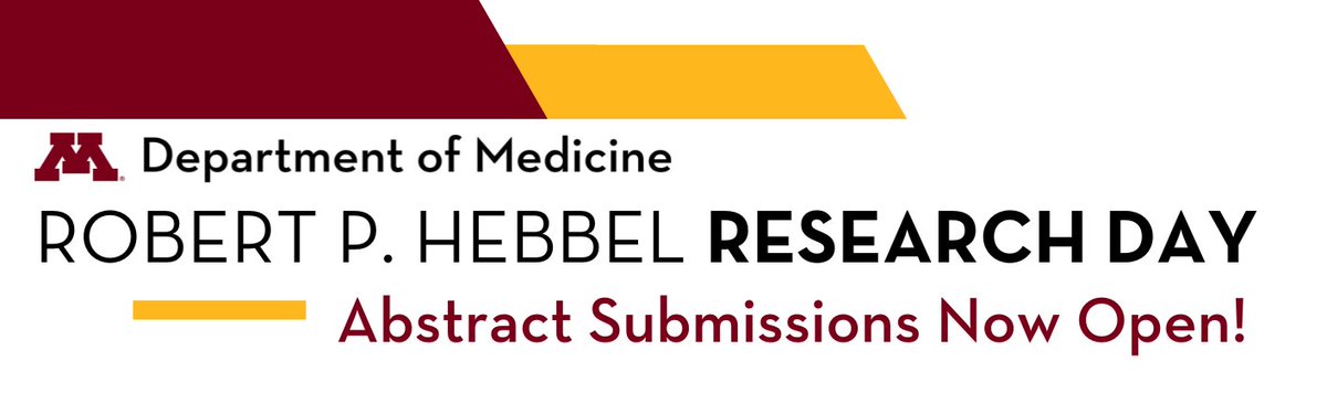 📢 One week remaining until submission deadline❗️ Hebbel Research Day poster abstract submissions are open until Wednesday, April 10th. Learn more about the guidelines and submit an abstract here ➡️: med.umn.edu/dom/news-event…