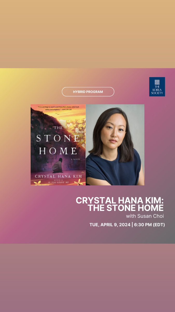 I’ll be speaking with Susan Choi on Tuesday, 4/9 at @koreasociety, with Yu and Me books on hand with copies. Come join! koreasociety.org/arts-culture/i…
