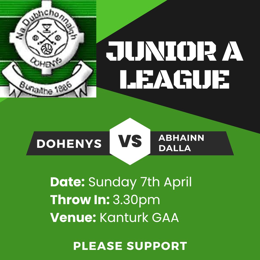 Our Junior Ladies are back in action this weekend in the 2nd round of the league 💪💪 They play Abhainn Dalla at 3.30pm in Kanturk GAA pitch!! Please show the girls some support 💚🤍💚🤍 #dohenysabú