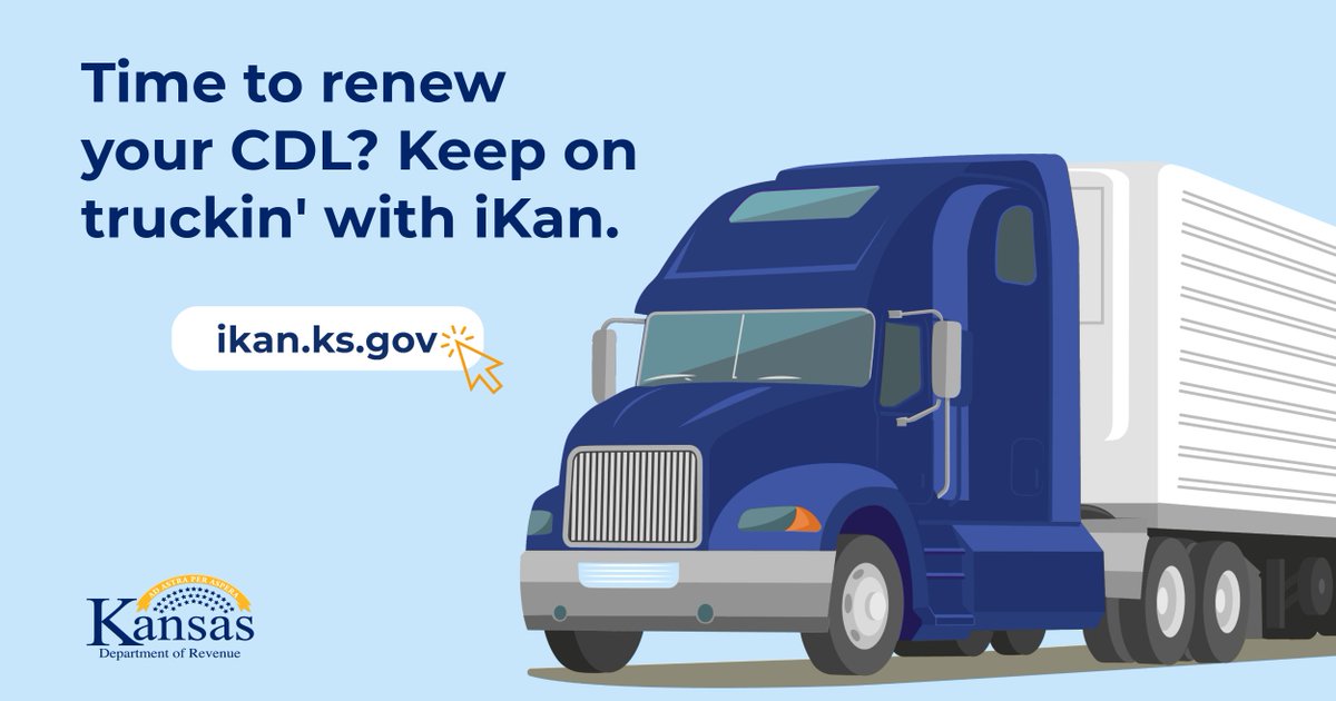 Time to renew your CDL? Keep on truckin' with iKan. Your renewal ramp is just a click away at ikan.ks.gov. 🛣️ 🚚