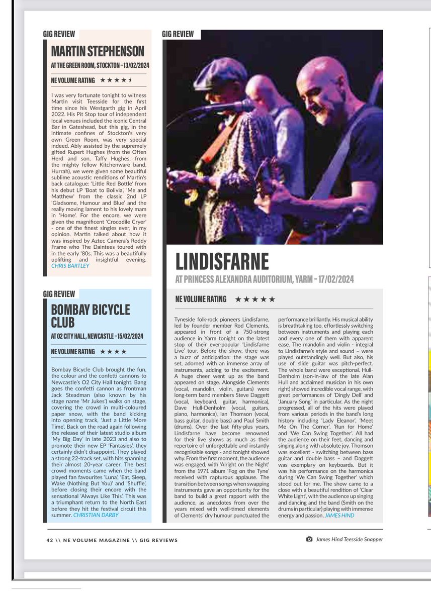 Always good to see my images in use!! In this case @LindisfarneNow playing @PAAuditorium , Yarm! I also wrote the review for this one! This is from the latest edition of @nevolume - full magazine available via the link or from various North East stockists! nevolume.co.uk/magazine/issue…