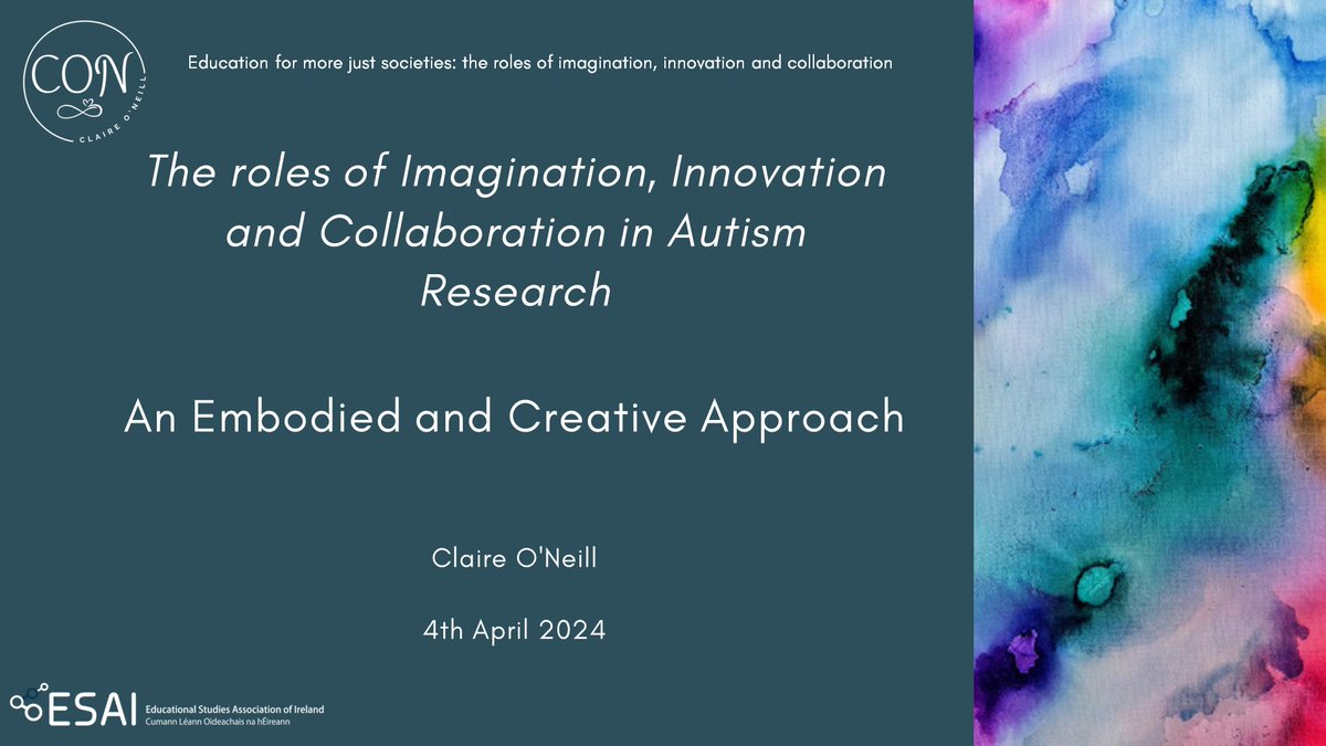 Looking forward to presenting a rationale for using creative and embodied approaches in participatory autism research tomorrow @esai24 in Maynooth. Hope to see some new and familiar faces!