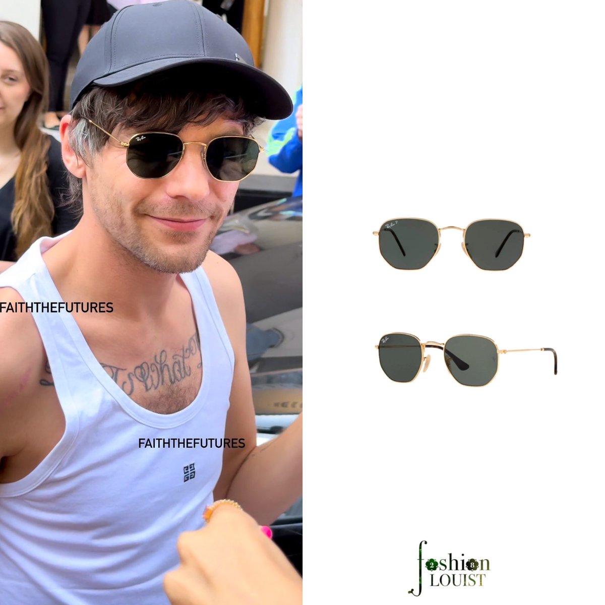 Louis wore these Ray-ban Hexagonal Flat Lenses in Green with a Polished Gold frame while meeting fans in São Paulo today. — ray-ban.com/uk/sunglasses/…